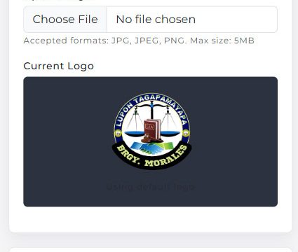 Configuration screen that allows administrators to personalize the app’s appearance, including the welcome screen cover image, system logo, and theme colors.