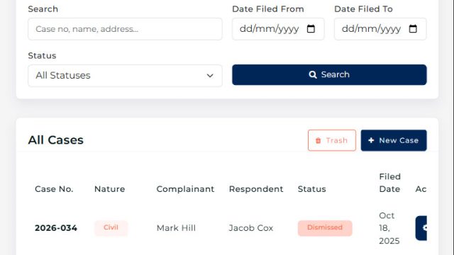 The central hub for managing all case records, equipped with filtering tools to streamline search and navigation across the case list.