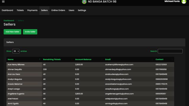Seller module for inviting, registering, and managing ticket sellers.