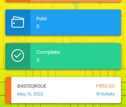 My Orders page for customers to review and track their ticket purchases.