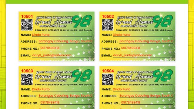 My Tickets page where customers can view their inventory of raffle tickets or entries.