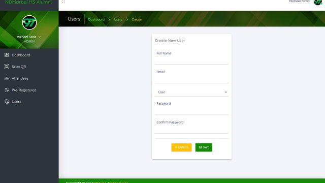 User administration dashboard with CRUD operations